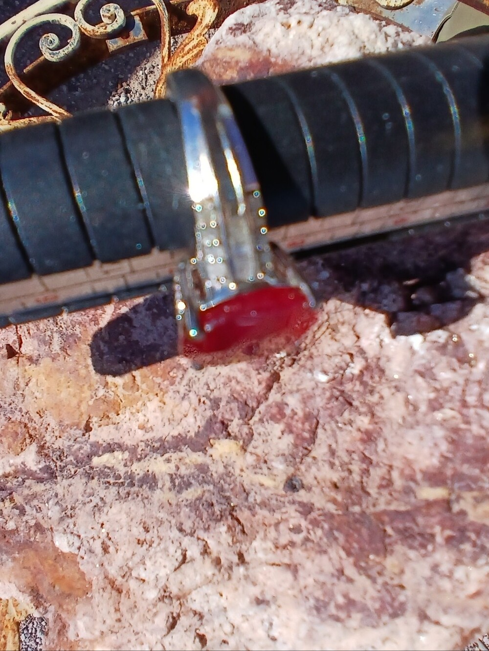 Garnet Stone Set In Silver Band - Picture 3 of 4
